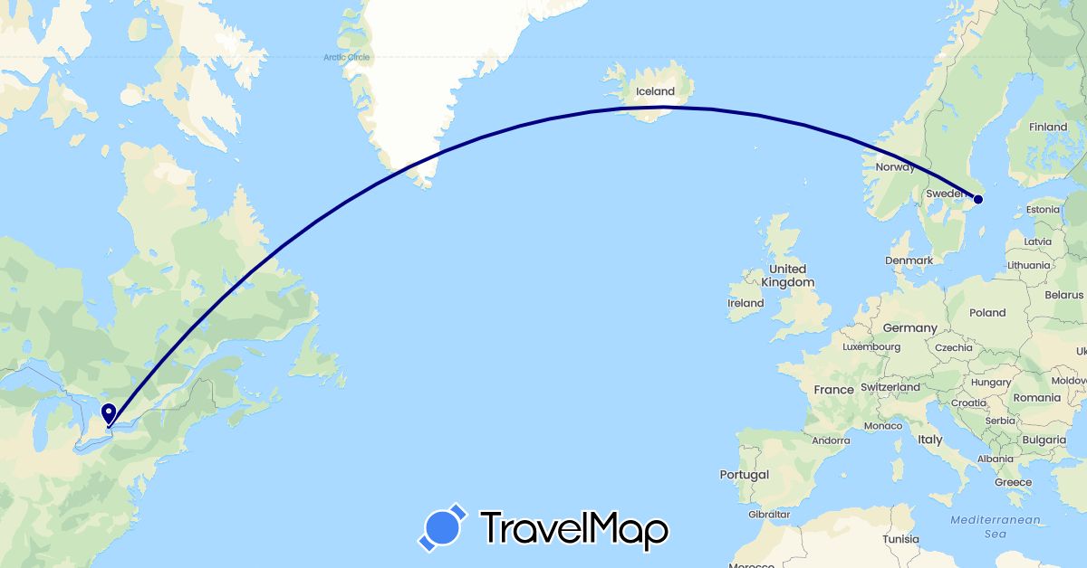 TravelMap itinerary: driving in Canada, Iceland, Sweden (Europe, North America)